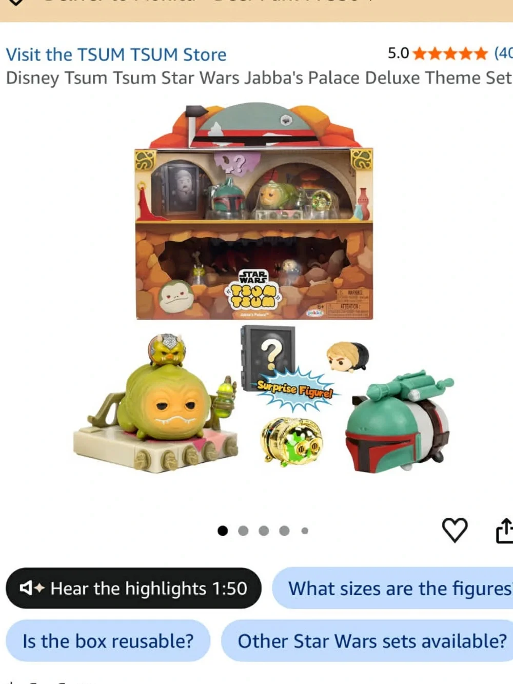 Disney Star Wars Tsum Tsum Playset with Green Jabba & Red-Green Boba Fett